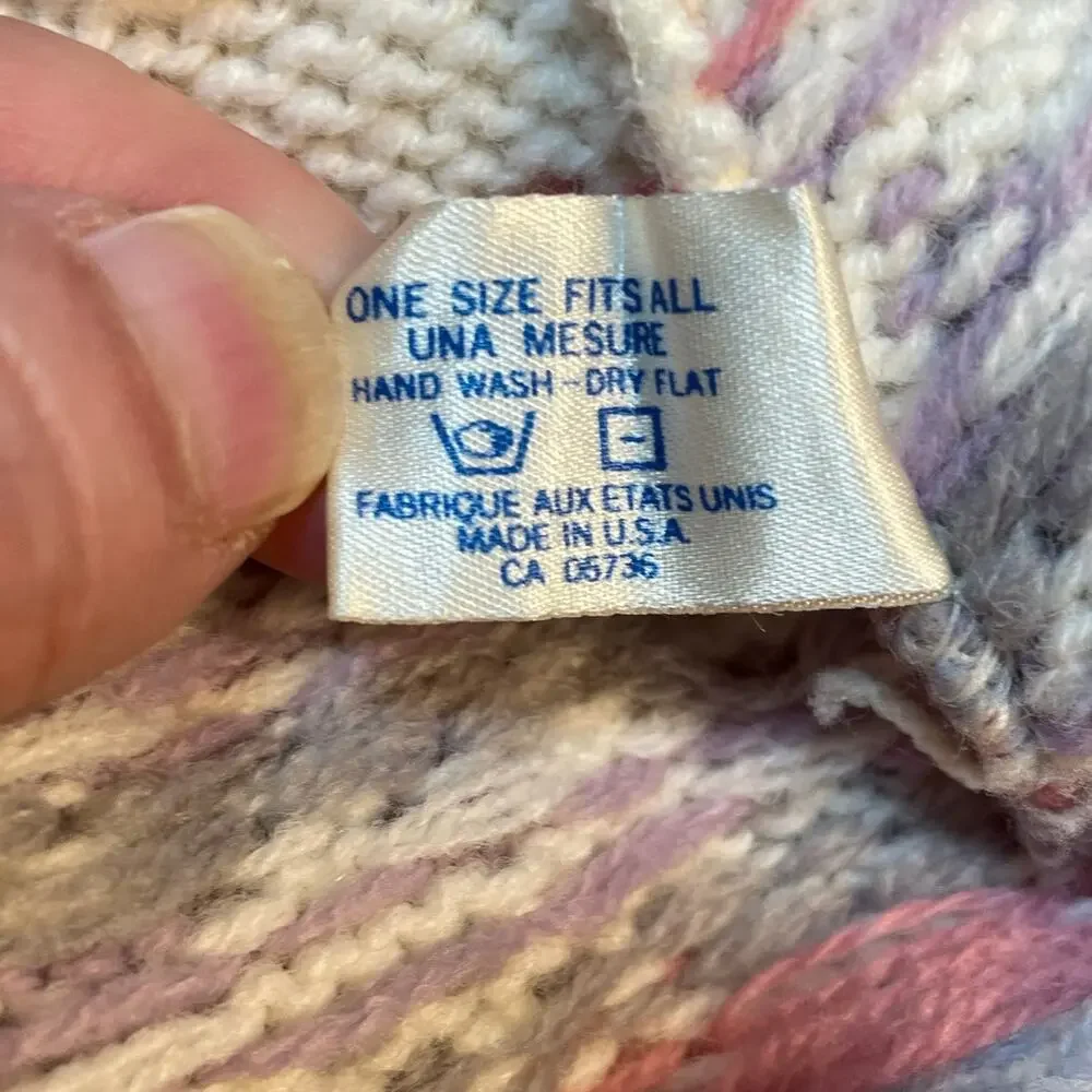 Hansen Vintage Knit Beanie Made in USA Pom Hat Ski Snow Pastel Blue Purple Gift
